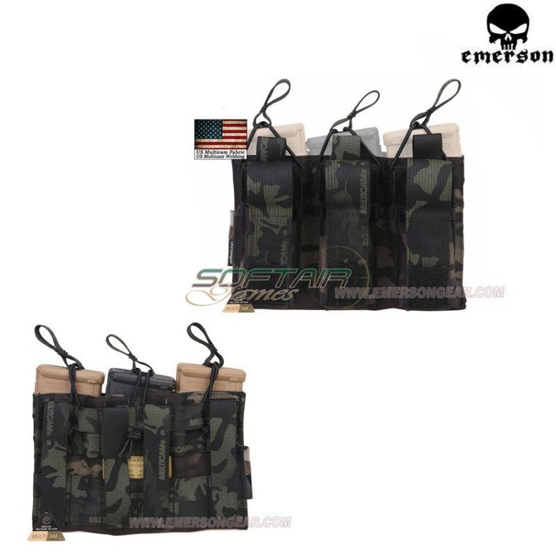 Tasca Tripla 5.56 & Pistol Open Top Multicam® Black Genuine Usa Emerson (em6363mcbk)