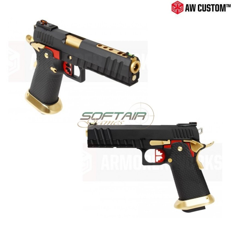Pistola A Gas Hi-capa Full Black Carrello & Black Frame & Gold Barrel Gbb Armorer Works (aw-110518)