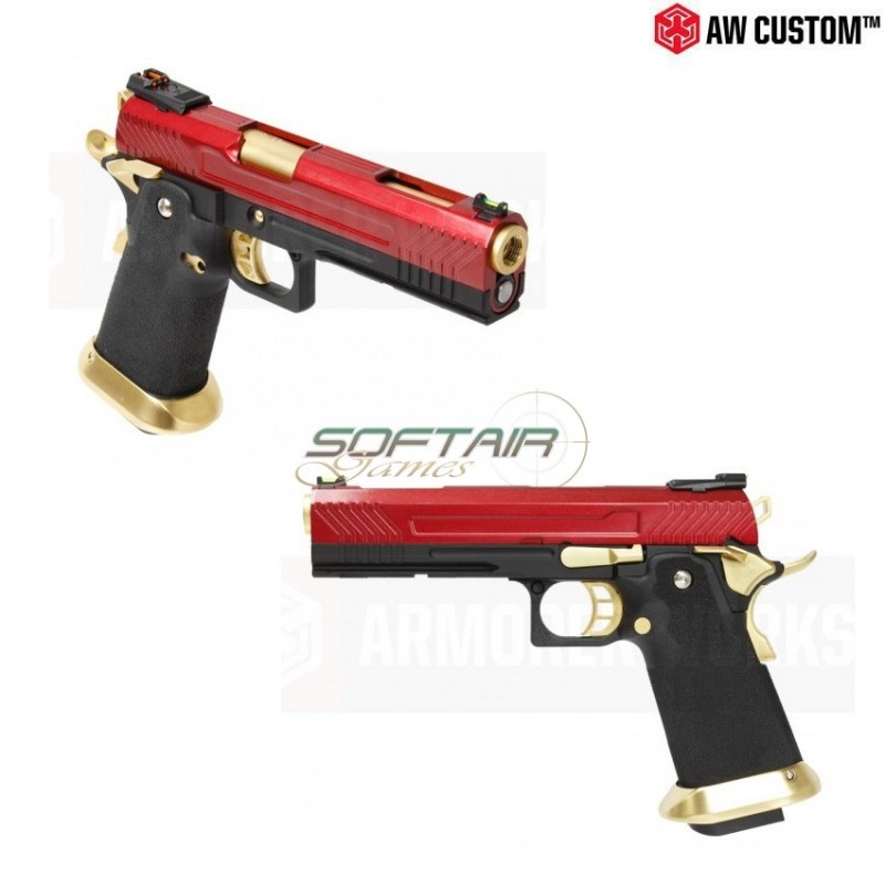 Pistola A Gas Hi-capa Full Red Carrello & Black Frame & Gold Barrel Gbb Armorer Works (aw-110506)