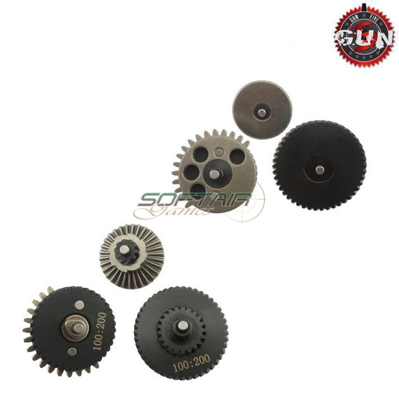 Set Ingranaggi In Acciaio Cnc 100:200 Super High Torque Per Aeg Gun Five (gf-cl05)