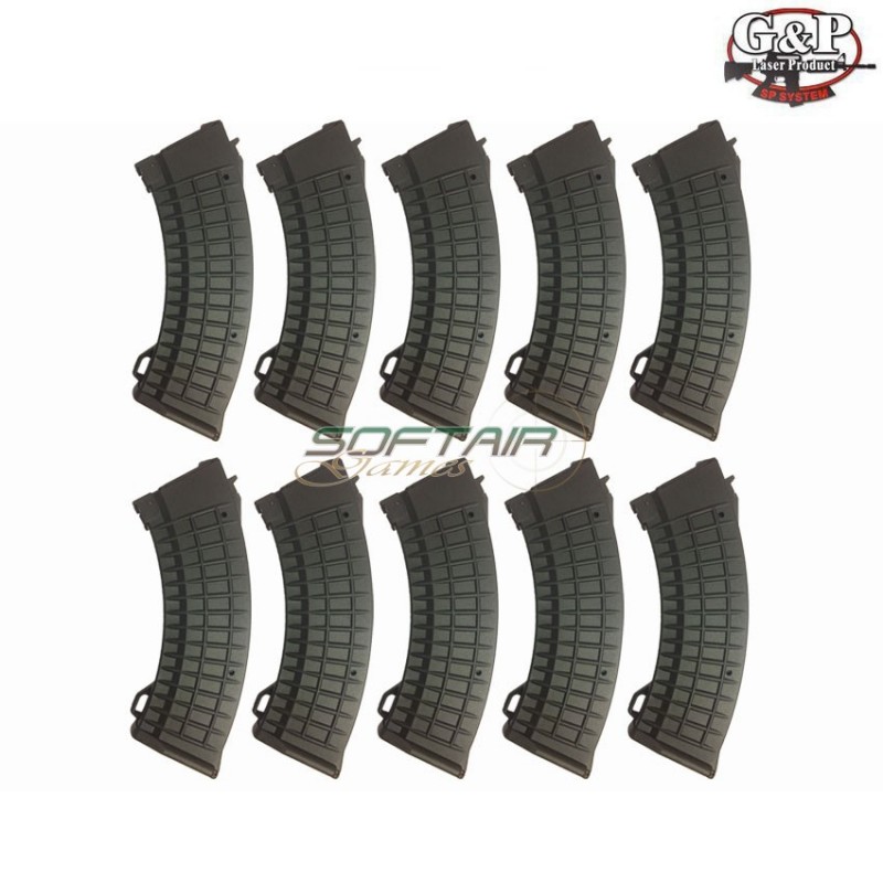 Set 10 Mid-cap Black Waffle Magazine 150 Bb Ak74 G&p (gp581-p)
