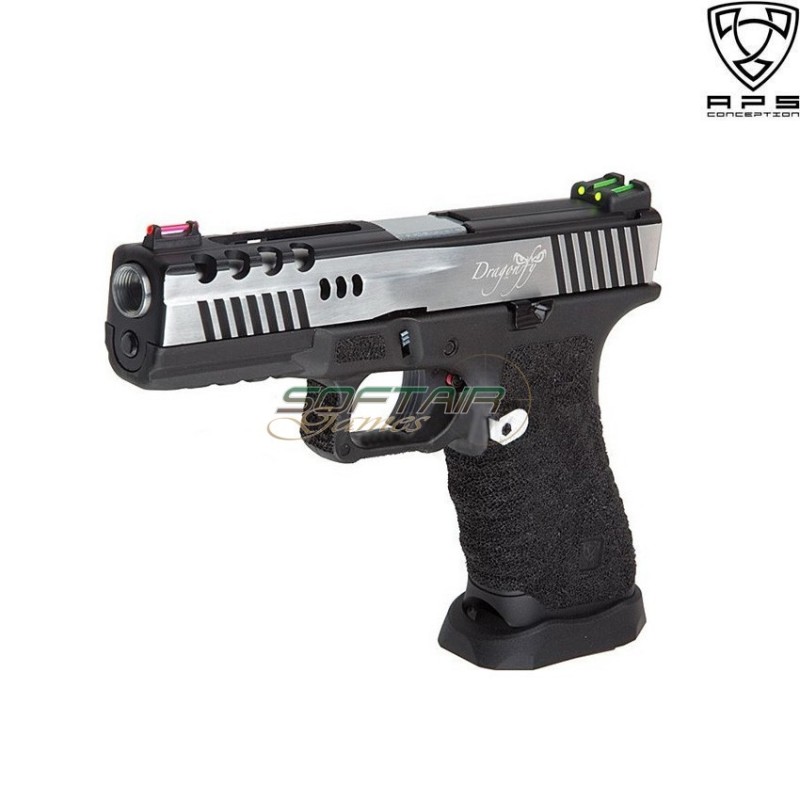 Co2 Pistol Acp Dragonfly D-mod Black Frame & Silver Slide Aps (aps-dragonfly-c)