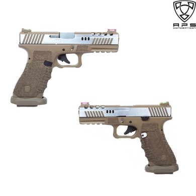 Co2 Pistol Acp Dragonfly D-mod Dark Earth Frame & Silver Slide Aps (aps-dragonfly-c-de)