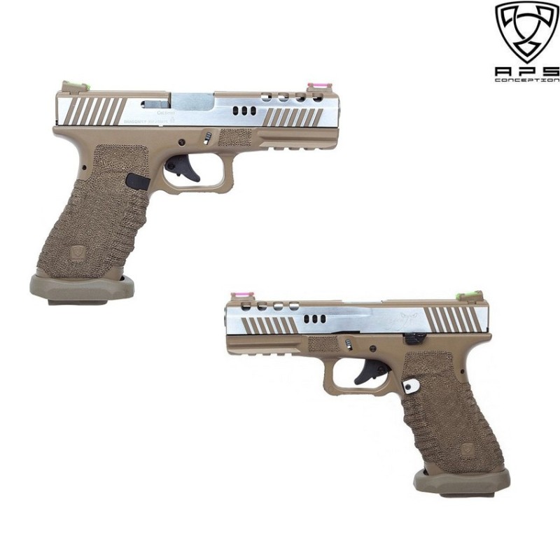 Co2 Pistol Acp Dragonfly D-mod Dark Earth Frame & Silver Slide Aps (aps-dragonfly-c-de)