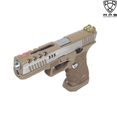 Co2 Pistol Acp Dragonfly D-mod Dark Earth Frame & Silver Slide Aps (aps-dragonfly-c-de)