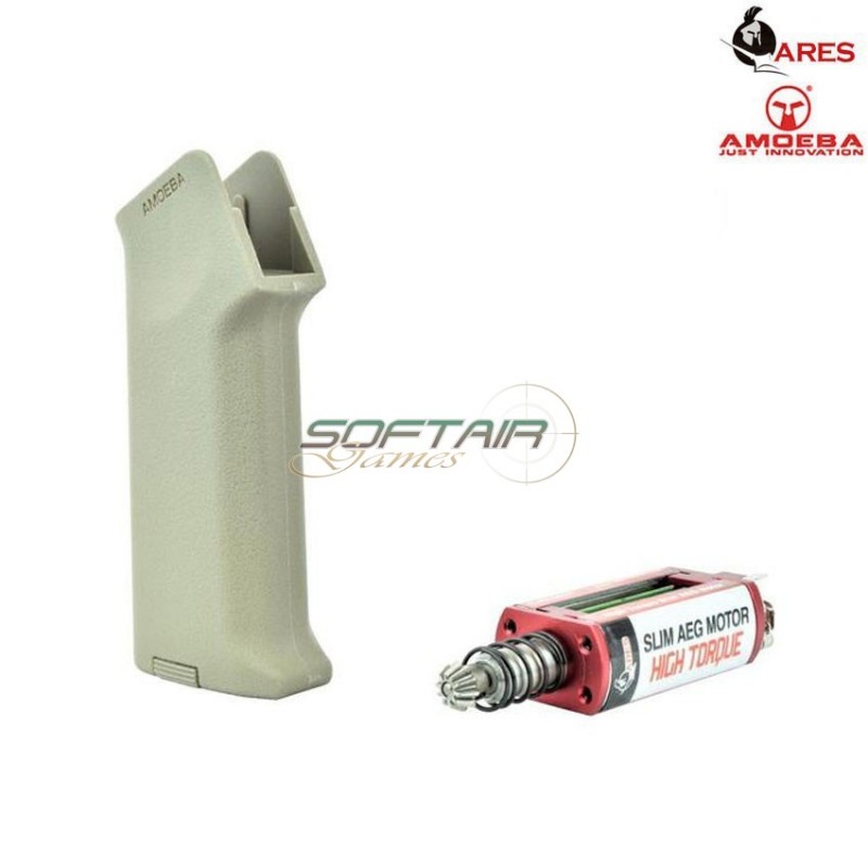 Realistic Serie Combo Set Impugnatura Tan Slim + Motore Aeg Albero Lungo Slim High Torque Amoeba Ares (ar-pgm3-t)