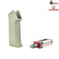 Realistic Series Combo Set Motor Grip Tan Slim + Motor Aeg Long Type Slim High Torque Amoeba Ares (ar-pgm3-t)
