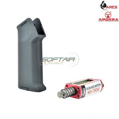 Realistic Series Combo Set Motor Grip Black Slim + Motor Aeg Long Type Slim High Torque Amoeba Ares (ar-pgm3-b)