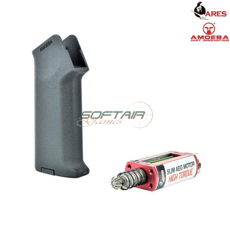 Realistic Series Combo Set Motor Grip Black Slim + Motor Aeg Long Type Slim High Torque Amoeba Ares (ar-pgm3-b)