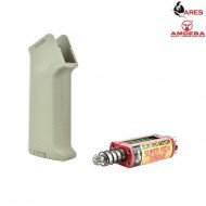 Realistic Series Combo Set Motor Grip Tan Slim + Motor Aeg Long Type Slim Super High Torque Amoeba Ares (ar-pgm6-t)