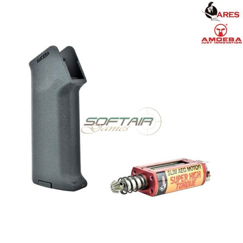 Realistic Series Combo Set Motor Grip Black Slim + Motor Aeg Long Type Slim Super High Torque Amoeba Ares (ar-pgm6-b)