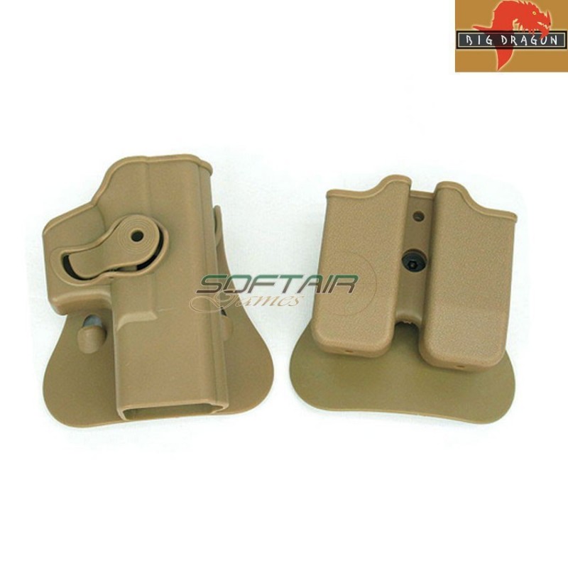 Combo Fondina E Porta Mag Imi D. Style Tan Per Glock Serie Big Dragon (bd6100t)