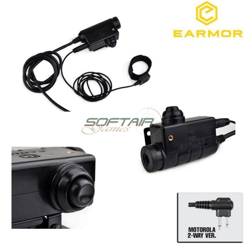Tactical Black Military Adapter Ptt For Motorola 2 Pin Version Earmor (ea-m52-moto2pin)