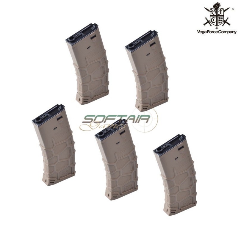 Set 5 Hi-caps M4 Qrs Magazines Dark Earth 300bb Polymer Vfc (vf9-300tn01-5)