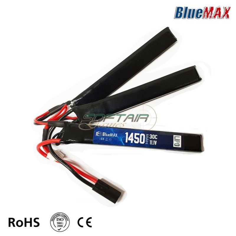 Batteria Lipo Connettore Mini Tamiya 11.1v X 1450mah 30c Cqb Type Bluemax-power® (bmp-11.1x1450-cqb)
