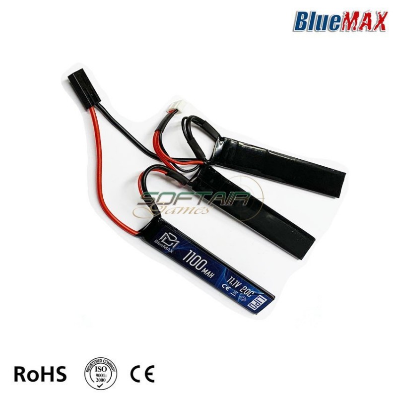 Lipo Battery Mini Tamiya Connector 11.1v X 1100mah 20c Cqb Type Bluemax-power® (bmp-11.1x1100-cqb)