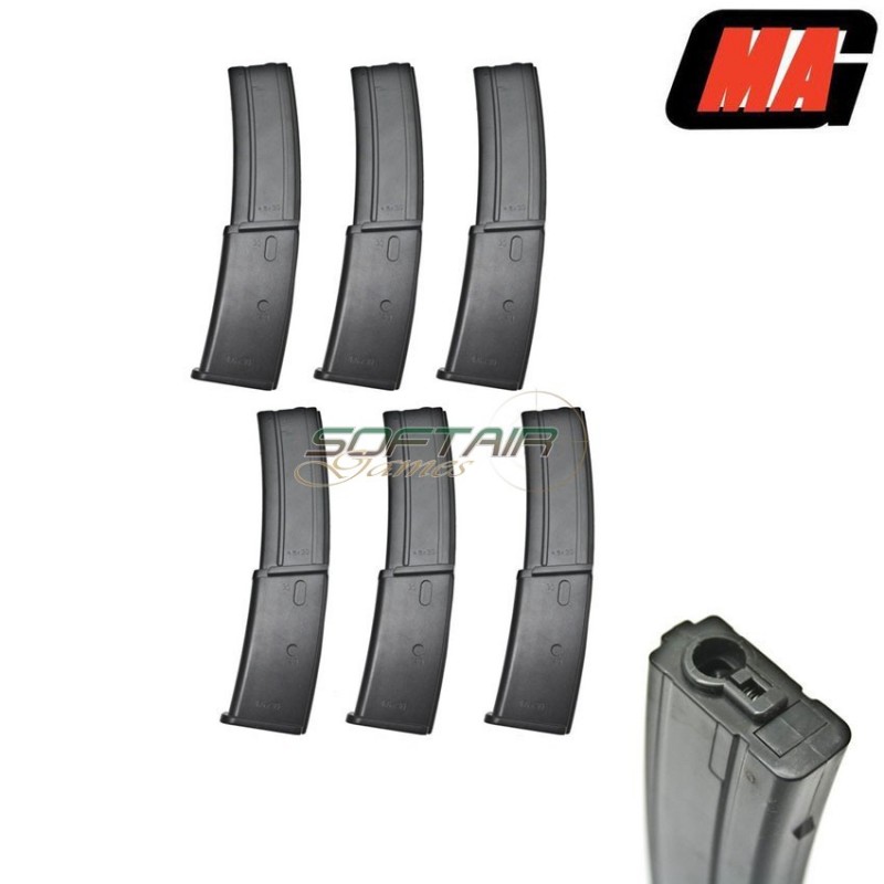 Set 6 Mid-caps Magazines Black 100bb Polymer For Mp7 Aeg Mag (mag-005b)
