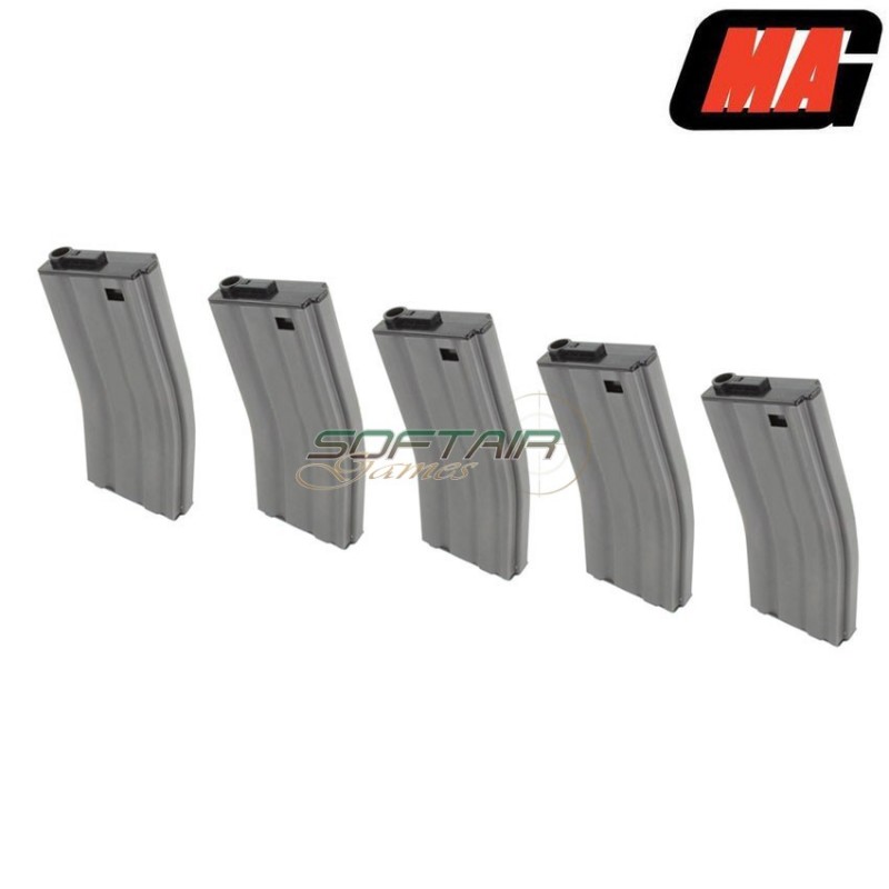 Set 5 Caricatori Monofilari Stanag Mass Grey 190bb Acciaio Per M4/m16 Aeg Mag (mag-013)