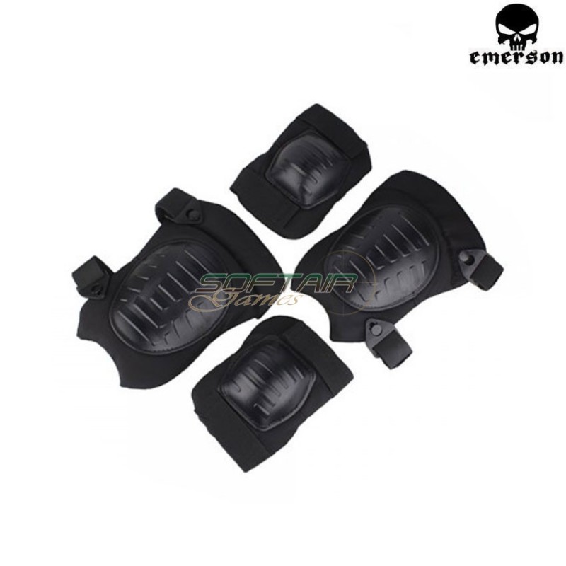 Set Knee & Elbow Pads Black Military Type Emerson (em7065)