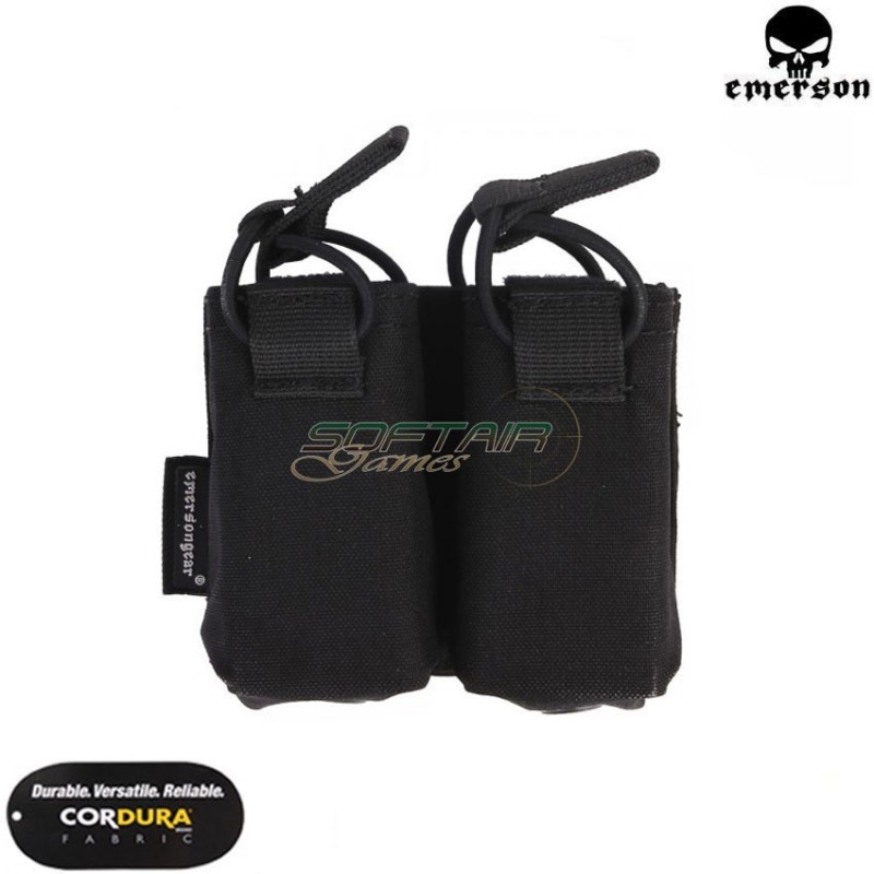 Tasca doppia black caricatori pistola per vest ss fac tac style emerson (em6374-b)