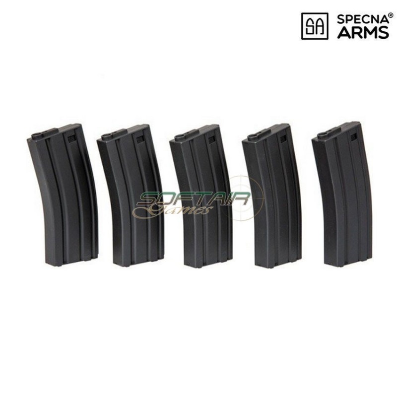 Set 5 mid-caps polymer magazines 120bb black for m4/m16 specna arms® (spe-05-025503)