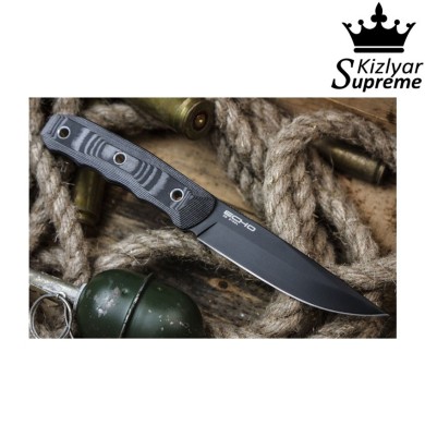 Tactical knife fixed blade echo d2 black titanium kizlyar supreme (kz-kk0062)