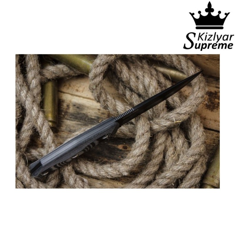 Tactical knife fixed blade echo d2 black titanium kizlyar supreme (kz-kk0062)