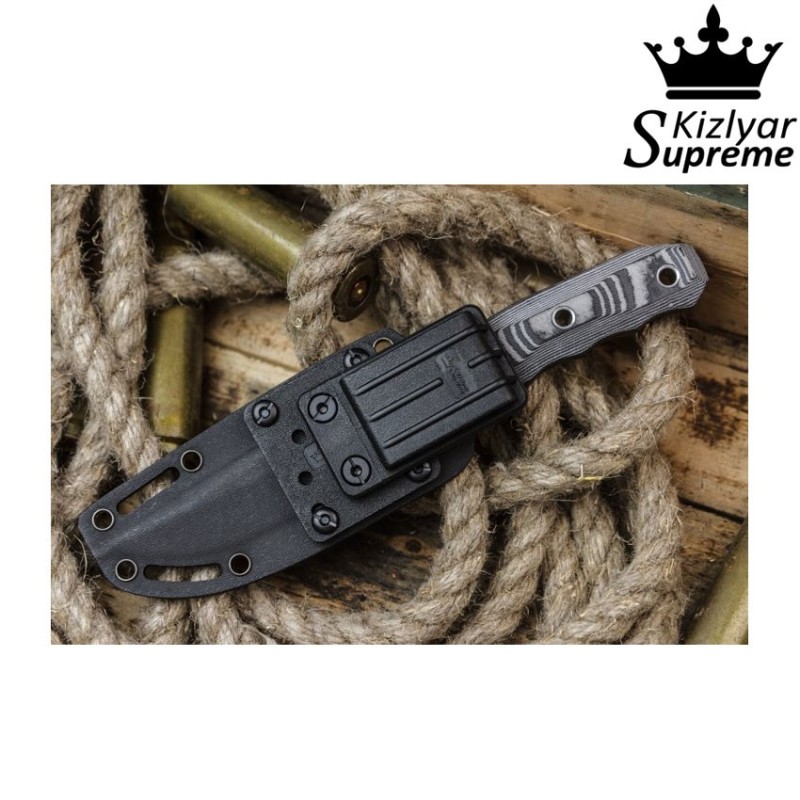 Tactical knife fixed blade echo d2 black titanium kizlyar supreme (kz-kk0062)
