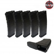 Set 5 Flash Hi-caps Magazines Real Type Style M4/m16 Black 310bb Gun Five (gf-mg-017-5)