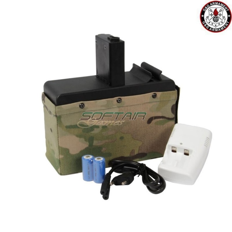Set electric magazine & battery cm16 lmg 2500bb round drum multicam® g&g (gg-08173-1)