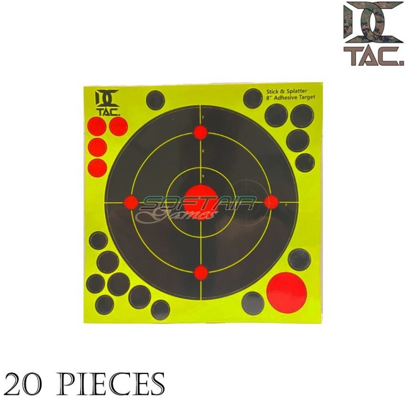 Set 20 pezzi bersagli 8" shooting adesivi reactive d.c. tactical (dctac-rt-8)