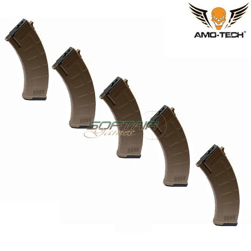 Set 5 caricatori maggiorati 600bb sierra dark earth per serie ak amo-tech® (amt-hc-sierra-de-5)