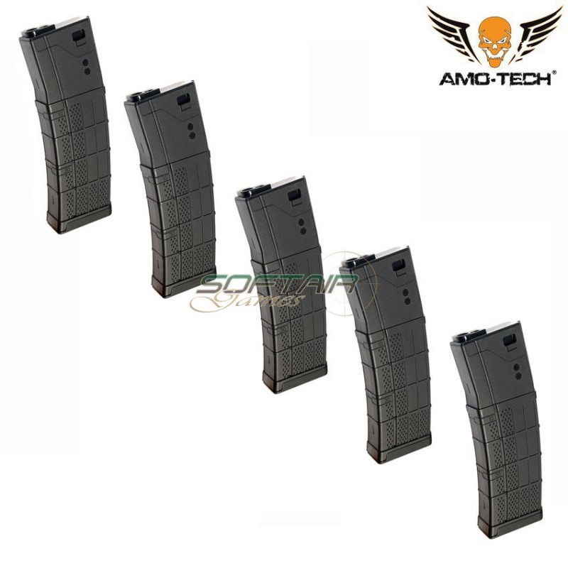 Set 5 mid-caps magazines 200bb zulu3 black for m4 series amo-tech® (amt-mc-zulu3-bk-5)