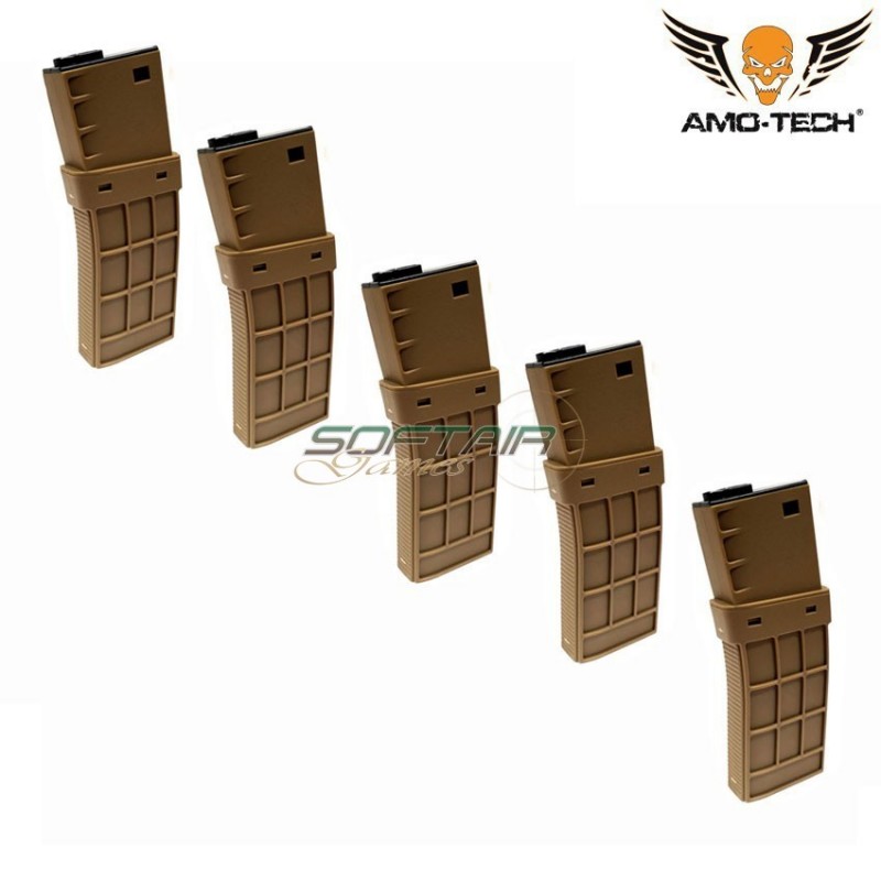 Set 5 caricatori maggiorati 450bb juliett dark earth per serie m4 amo-tech® (amt-hc-juliett-de-5)