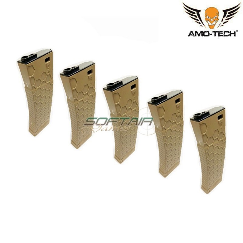Set 5 caricatori monofilari 140bb bravo2 dark earth per serie m4 amo-tech® (amt-mc-bravo2-de-5)