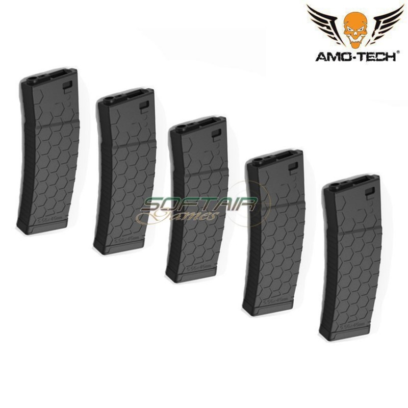 Set 5 hi-caps flash magazines 410bb bravo black for m4 series amo-tech® (amt-hcf-bravo-bk-5)