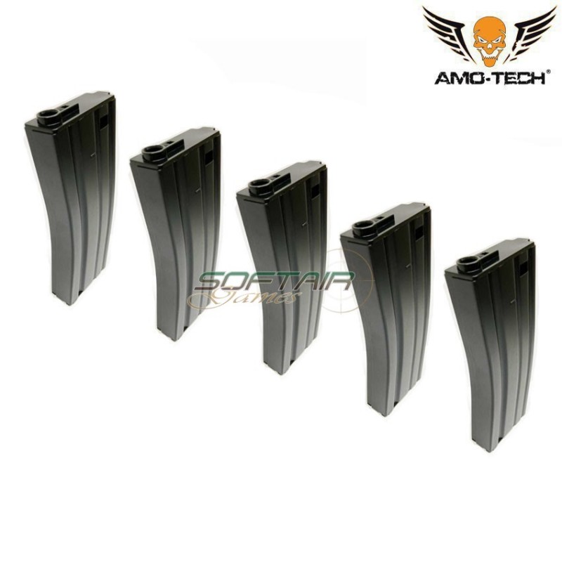 Set 5 mid-caps magazines 150bb india2 black for m4 series amo-tech® (amt-mc-india2-bk-5)
