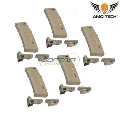 Set 5 pieces Mid-caps magazines 120bb aeg m4/ar-15 dark earth w/dummy ammo kit B amo-tech® (amt-as.i034-kitb-de-5)