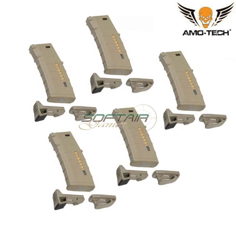 Set 5 pezzi Caricatori monofilari 120bb aeg m4/ar-15 dark earth c/dummy ammo kit B amo-tech® (amt-as.i034-kitb-de-5)