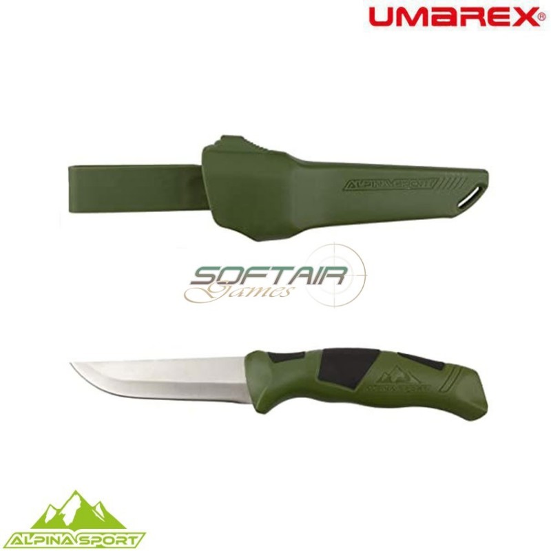 Ancho green fixed blade knife with hard case alpina sport umarex (um-5.0998.4-gr)