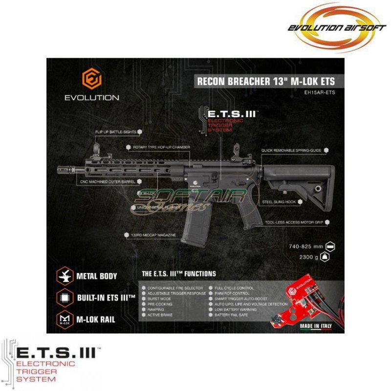 Fucile elettrico Recon Breacher 13'' LC ets black evolution airsoft (ea-eh15ar-ets)