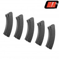 Set 5 mid-caps magazines waffle type black 100bb polymer for ak47/akm aeg mag (mag-006a)