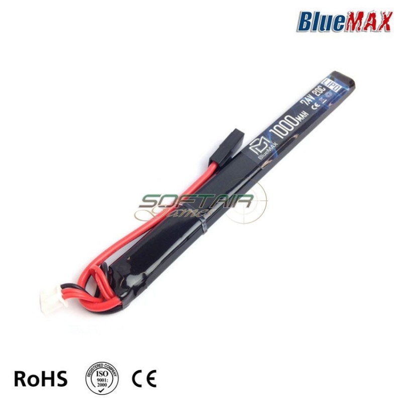 Lipo Battery Mini Tamiya Connector 7.4v X 1000mah 20c THIN Stick Type Bluemax-power® (bmp-7.4x1000-ts)