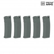SET 5 mid-caps s-mag polymer magazines 125bb chaos grey for m4/m16 specna arms® (spe-05-025722)