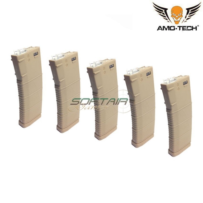 Set 5 caricatori MONOFILARI 150bb tigres dark earth per serie m4 amo-tech® (amt-mc-tigres-de-5)