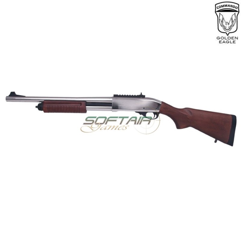 Gas shotgun m870 long full metal silver & real wood golden eagle (ge-m870w-silv)