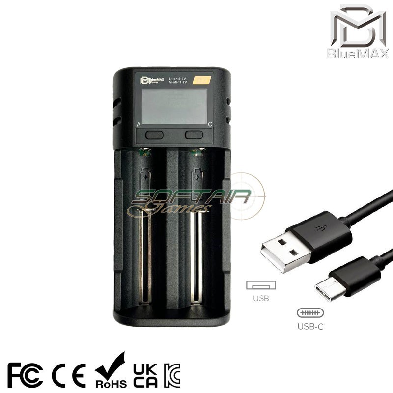 Carica Batterie Intelligente a 2 Slot per 18650 Bluemax-power® (bmp-typec-charger)
