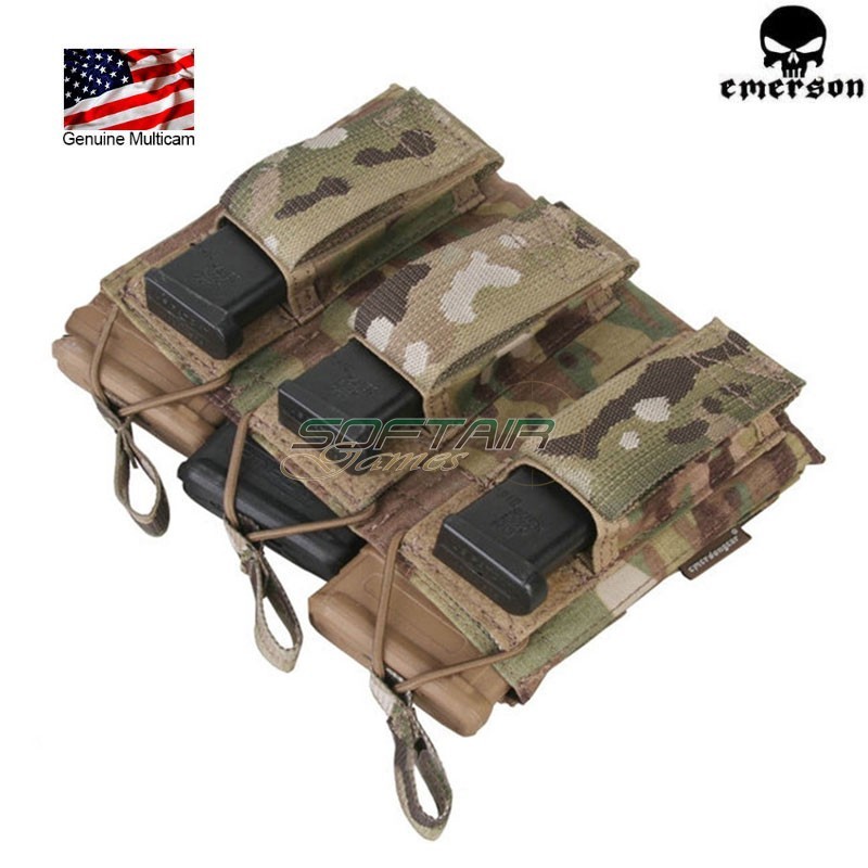 Triple 5.56 & Pistol Open Top Magazine Pouch Multicam® Genuine Usa Emerson (em6363mc)