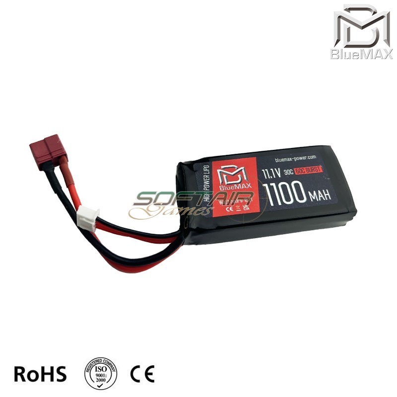 Batteria LiPo connettore DEANS 11.1v X 1100mah 30c PEQ type BlueMax-Power® (bmp-11.1x1100-peq-ds)