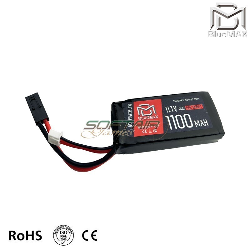 Batteria LiPo connettore Mini Tamiya 11.1v X 1100mah 30c PEQ type BlueMax-Power® (bmp-11.1x1100-peq)
